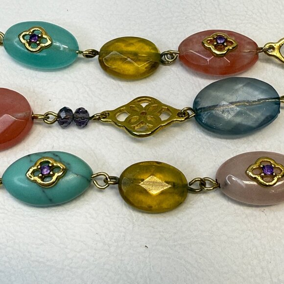 Lauren Ralph Lauren Bracelet Multi Strand Turquoise Blue‎ Beads Gold Tone - Picture 7 of 8